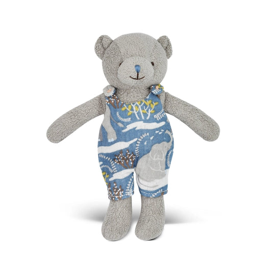 Apple Park Organic Cotton Plush Toy - Little Grey Bear with Safari Party Outfit