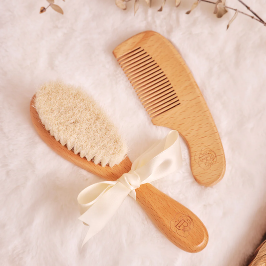 London Rose Natural Wood Baby Brush and Comb Set