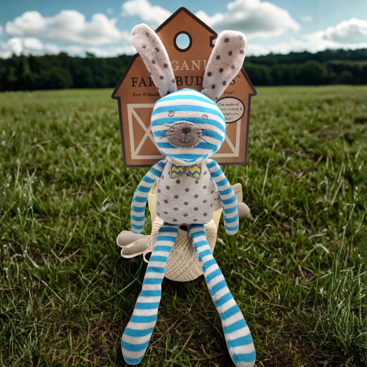 Organic Farm Buddies Organic Plush Toy - Spring Bunny Mini (Blue Stripe & White Polka Dot)