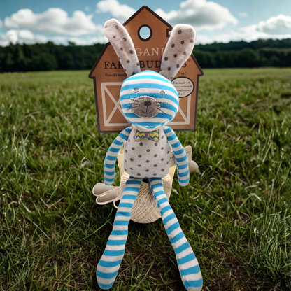 Organic Farm Buddies Organic Plush Toy - Spring Bunny Mini (Blue Stripe & White Polka Dot)