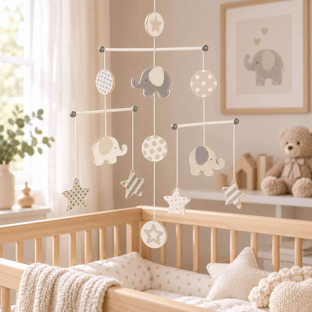 Goki Wooden Mobile - elephants and stars