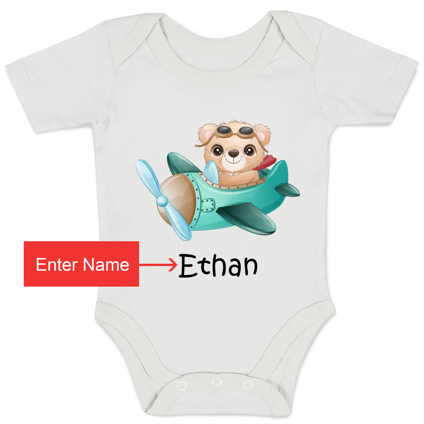 [Personalized] Endanzoo Organic Baby Bodysuit - Little Traveller (Bear)