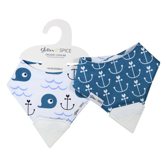 Glitter & Spice Double Sided Organic Chew Bib - Nautical Adventures