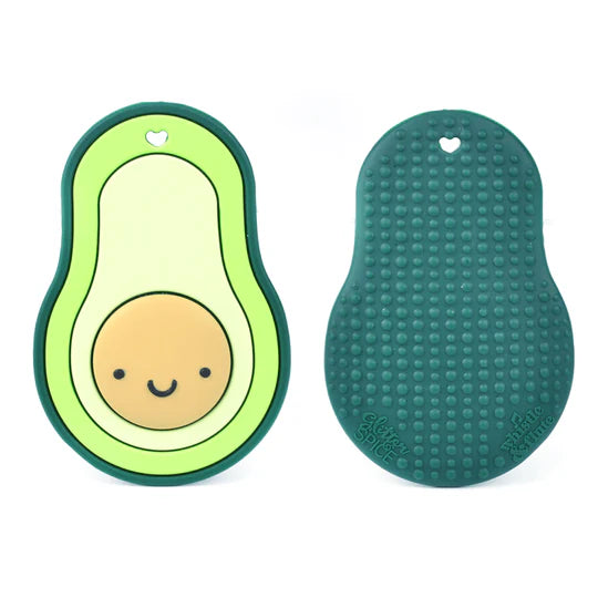 Glitter & Spice Whistle and Flute Avocado Silicone Teether with Clip (Dark Green)