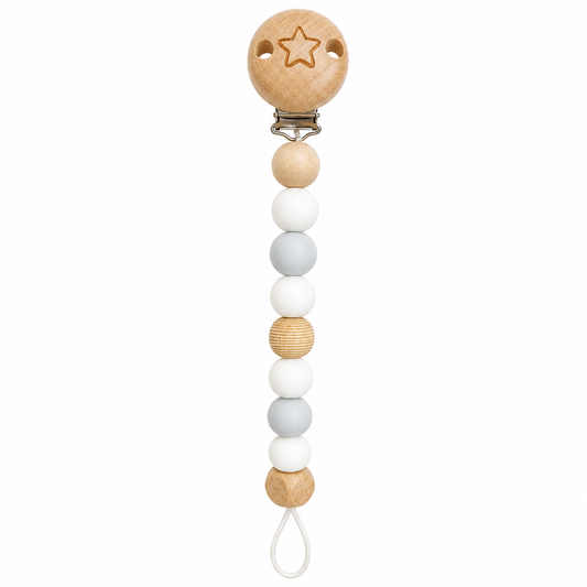 Heimess Wooden Pacifier Clip - Soother Chain Star Grey
