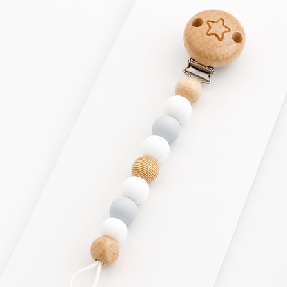 Heimess Wooden Pacifier Clip - Soother Chain Star Grey