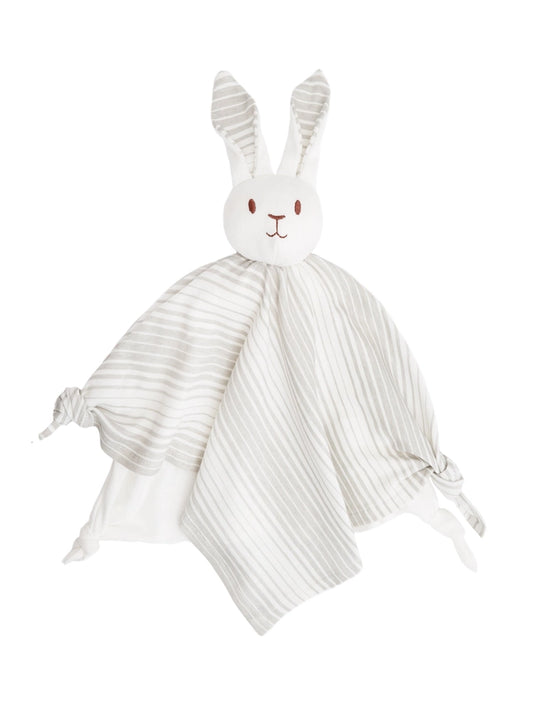 Under The Nile Organic Cotton Lovey Blanket Friend - Grey Ombre Stripe Bunny (10")