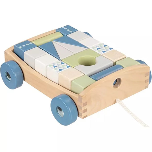 Goki Wooden Pull-along cart with 20 building blocks - Lifestyle Aqua
