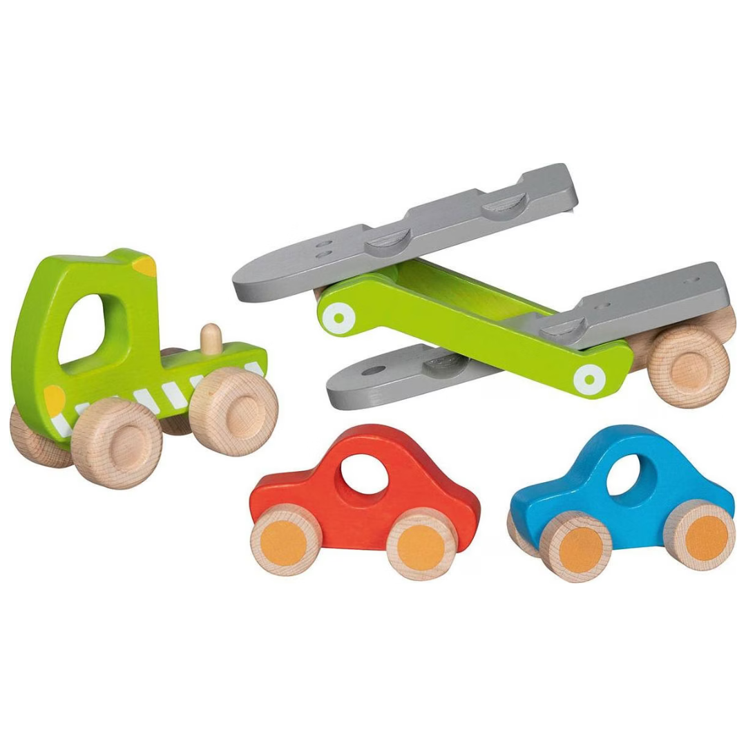 Goki Wooden Car Transporter with 2 Vehicles