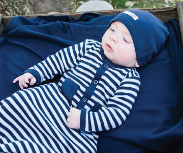 L'ovedbaby Organic Baby Gown - Navy White Stripe
