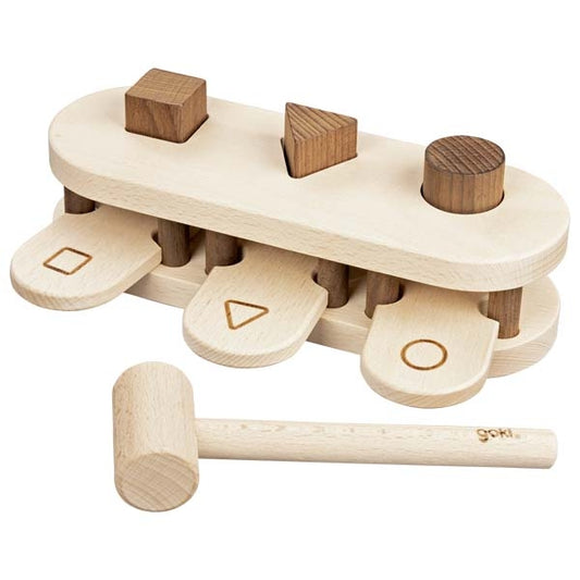 Goki Nature Wooden 2-in-1 Hammer Bench with Shapes