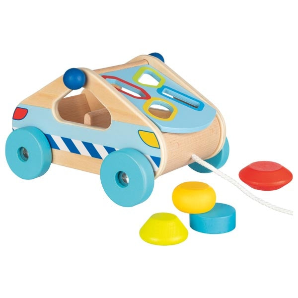 Goki 2-in-1 Wooden Sort Box and Pull-Along Car