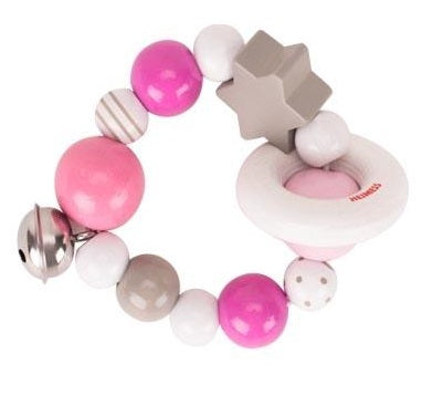Heimess Wooden Rattles - Touch Ring Elastic Pink, Grey & White Elastic