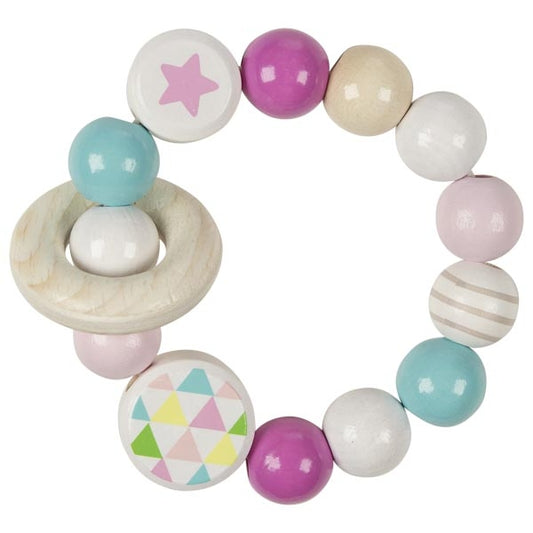 Heimess Wooden Rattles - Touch Ring Elastic Aqua & Pink Star