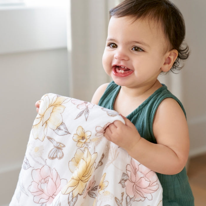 Wrapped with Muslin Swaddle Blanket (Vintage Floral) + Blankie Toy (Belle Cow)