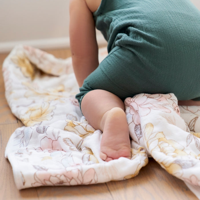 Wrapped with Muslin Swaddle Blanket (Vintage Floral) + Blankie Toy (Belle Cow)