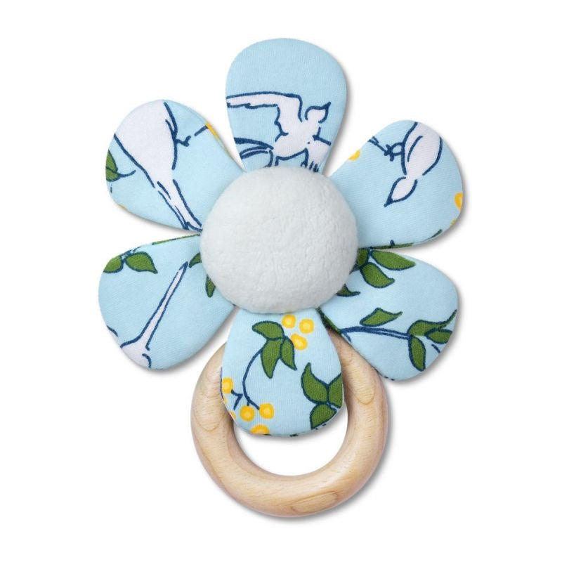 Apple Park Organic Cotton Teething Ring Rattle - Enchanted Blue