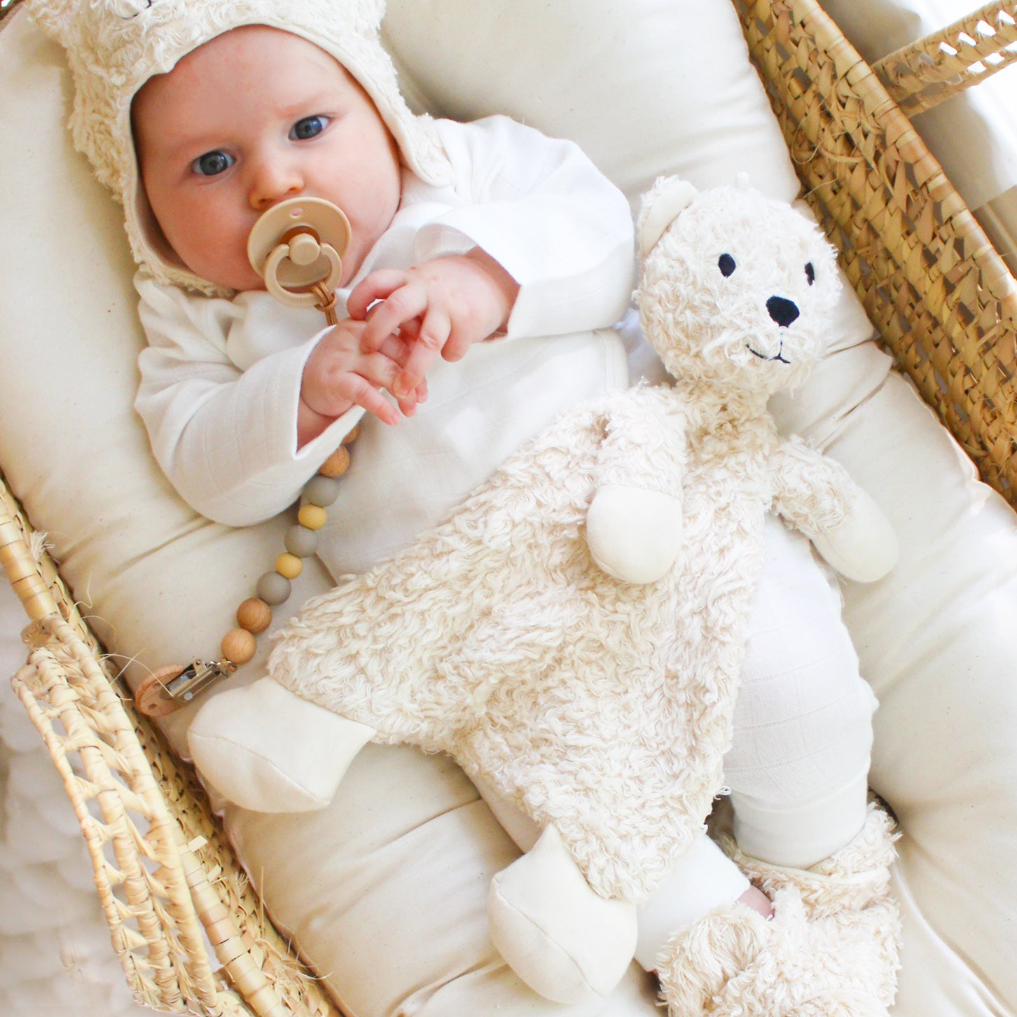 Under the Nile Organic Flat Faux Fur Sherpa Snuggle Bear Lovey 13