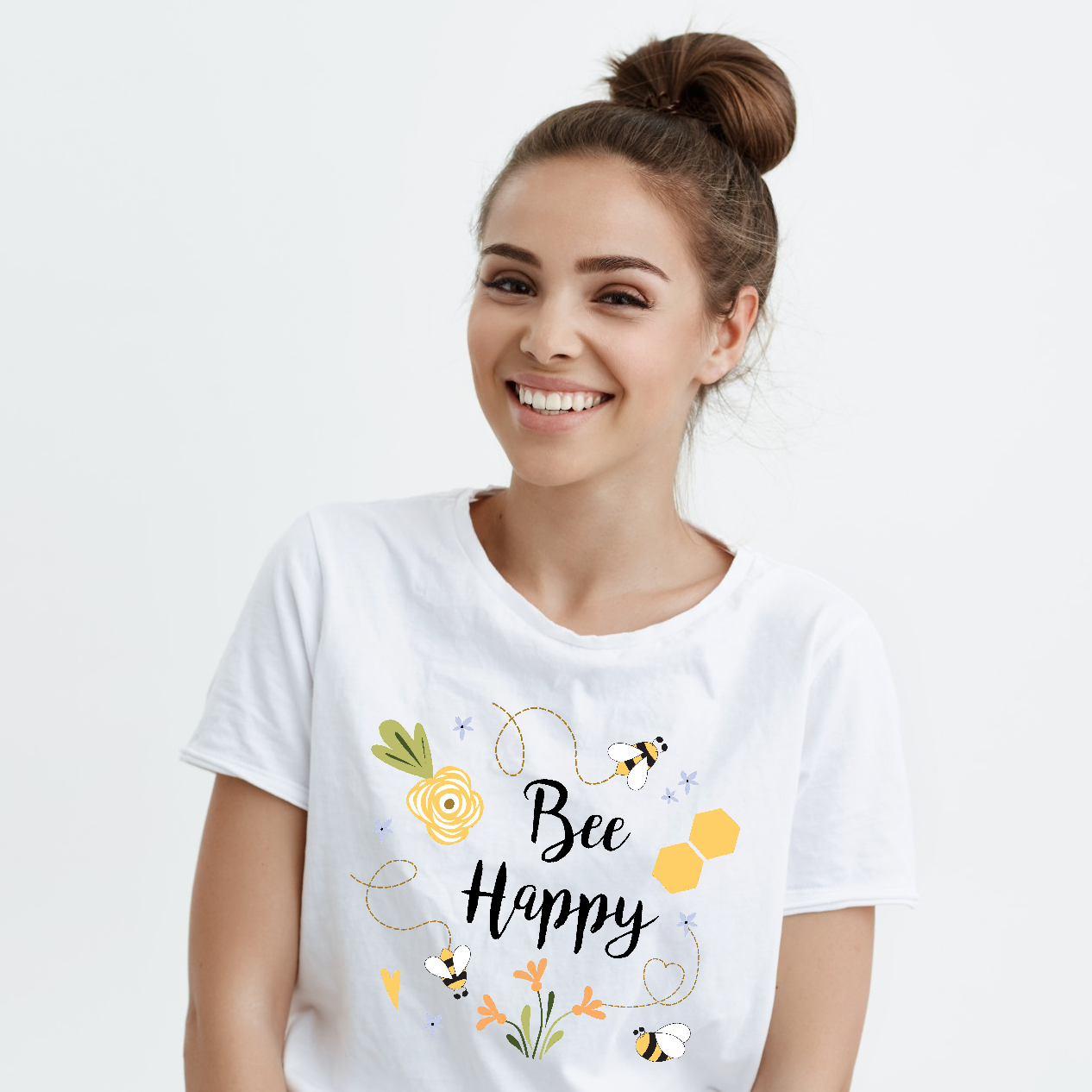 Endanzoo Organic Women Short Sleeve T-shirt for Mom - Bee Happy