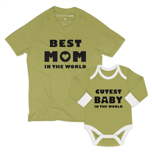 Personalized Matching Mom & Baby Organic Outfits - Best Mommy & Cutest Baby (Green)