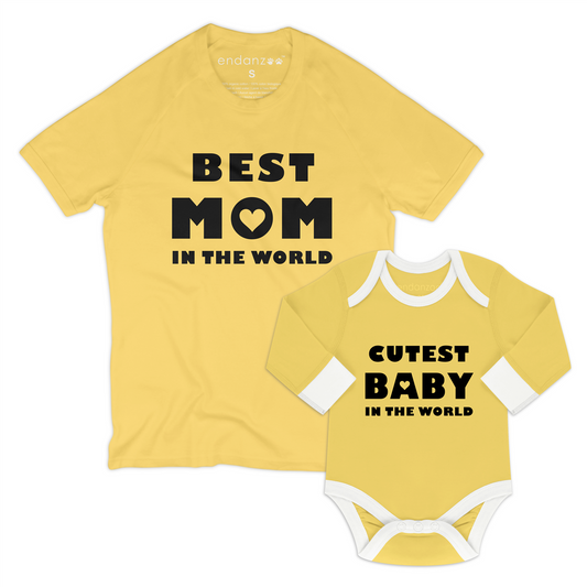 Personalized Matching Mom & Baby Organic Outfits - Best Mommy & Cutest Baby (Yellow)