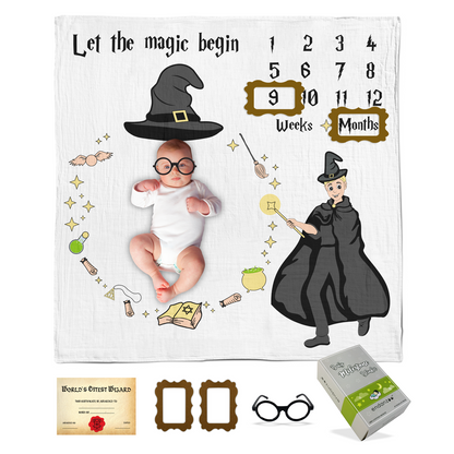 [Personalized] Endanzoo Baby Monthly Milestone Muslin Swaddle Blanket (Magician)