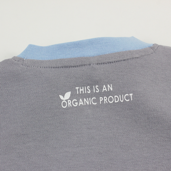 Endanzoo Organic Long Sleeve Double Zippered Romper - Grey w/ Blue