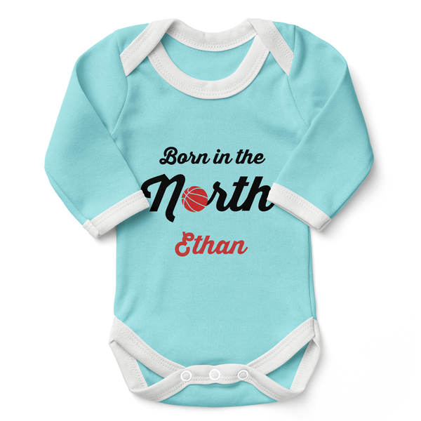 [Personalized] Endanzoo Organic Long Sleeve Baby Bodysuit - Born in the North Basketball