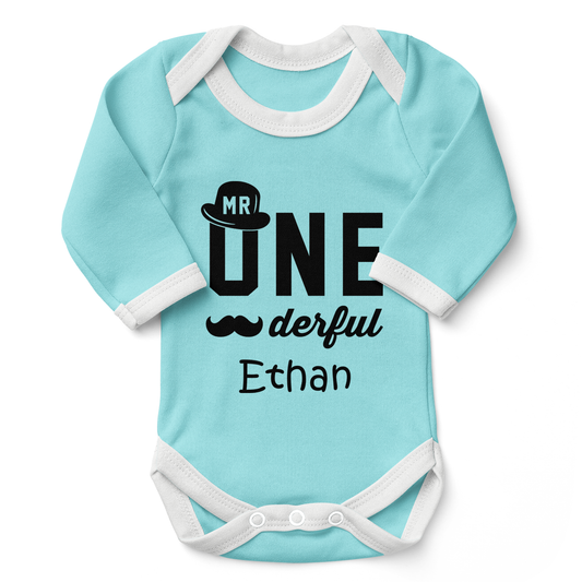 [Personalized] Mr ONEderful Birthday Boy Organic Baby Bodysuit