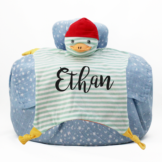 Wrapped with Muslin Swaddle Blanket (Bright Star) + Blankie Toy (Waddles Duck)