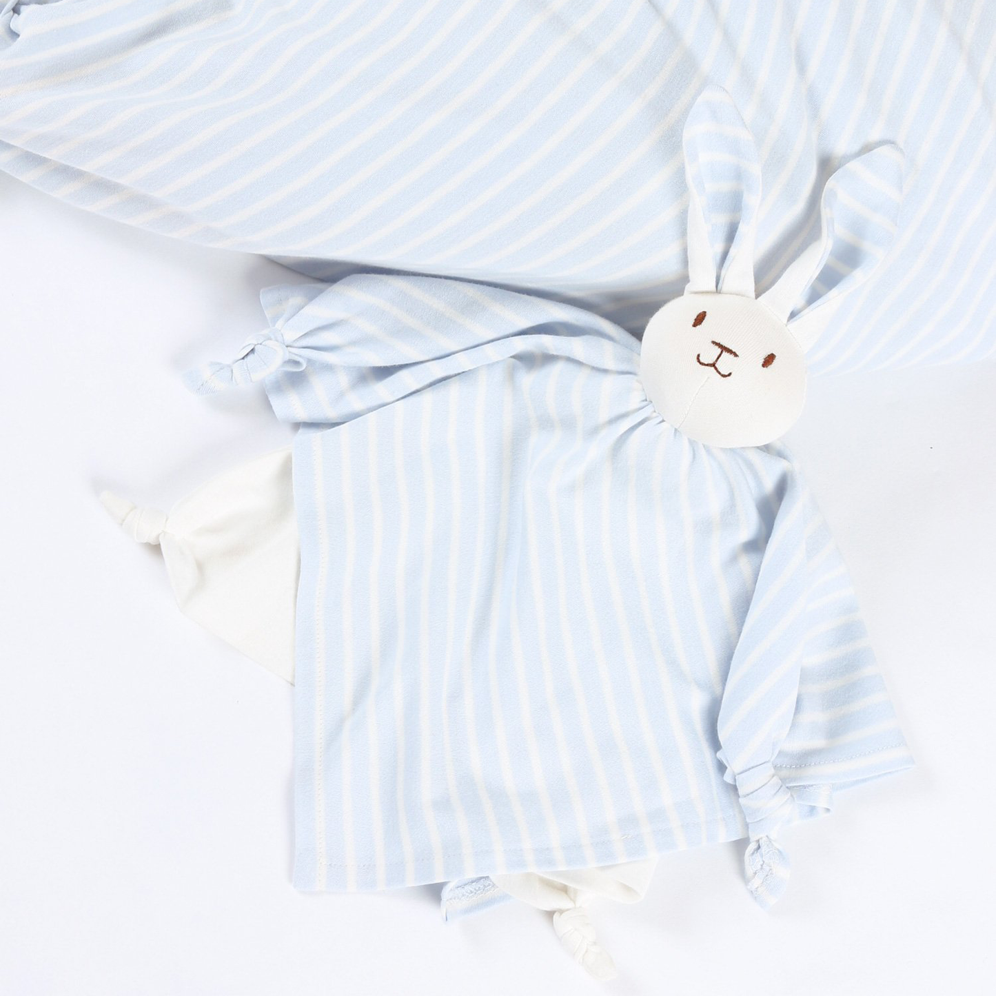 Under The Nile Organic Cotton Lovey Blanket Friend - Blue Stripe Bunny (10")
