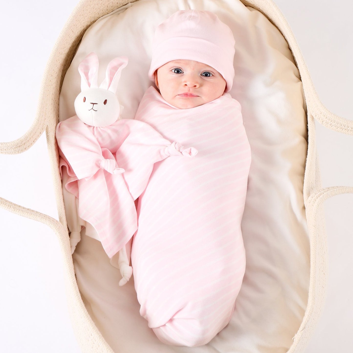 Under The Nile Organic Cotton Lovey Blanket Friend - Pink Stripe Bunny (10")