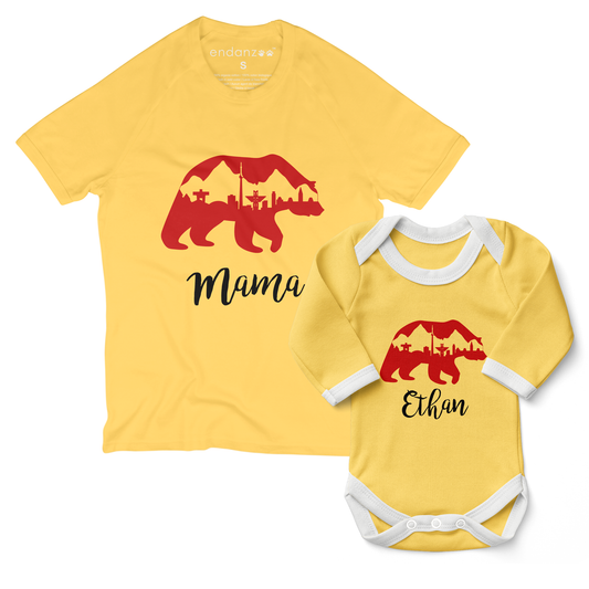 Personalized Matching Mom & Baby Organic Outfits - Canadian Bear (Yellow)