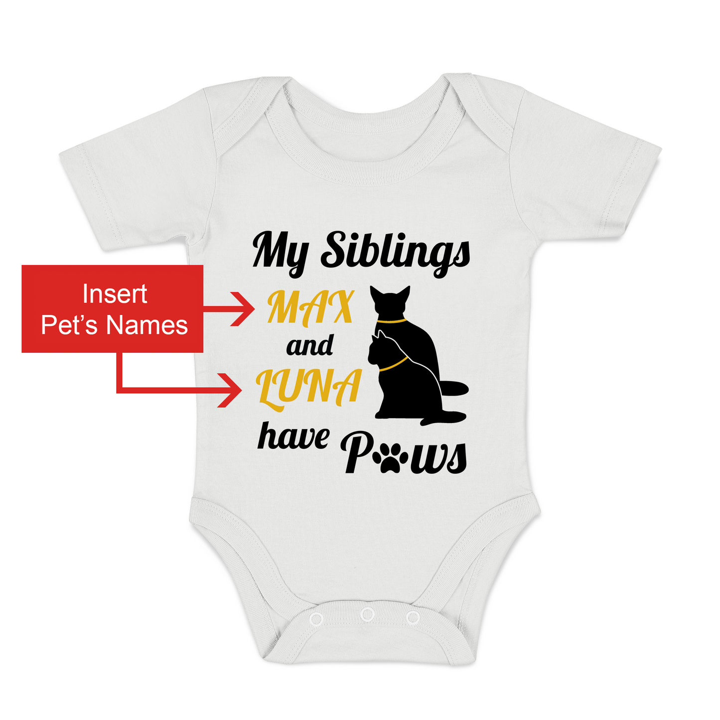 [Personalized] Endanzoo Organic Baby Bodysuit - Pair of CATS I My Siblings have Paws