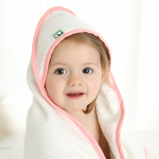 Bamboobino Organic Baby Hooded Towel - Pink Trim