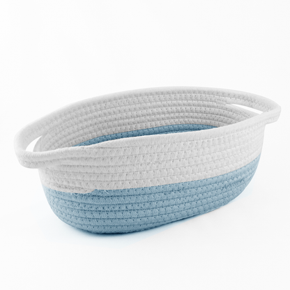 Oval Cotton Woven Rope Basket - Blue & White