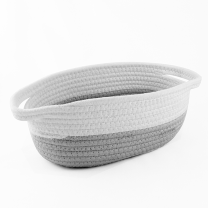 Oval Cotton Woven Rope Basket - Grey & White