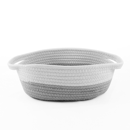 Oval Cotton Woven Rope Basket - Grey & White