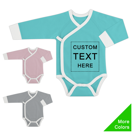 [Custom Text] Organic Baby Kimono Bodysuit Long Sleeves
