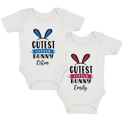 Personalized Organic Baby Bodysuit Set- TWIN Bunnies (White & White)