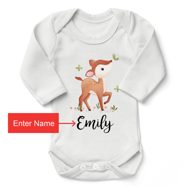 Personalized Matching Mom & Baby Organic Outfits - Deer Family (White)