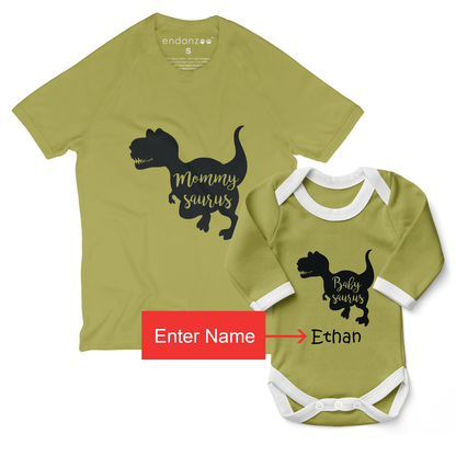 Personalized Matching Mom & Baby Organic Outfits - Dinosaurus Family (Green)