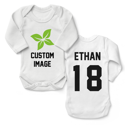 [Custom IMAGE] Endanzoo Organic Long Sleeves Baby Bodysuit I Sports Team I Front & Back