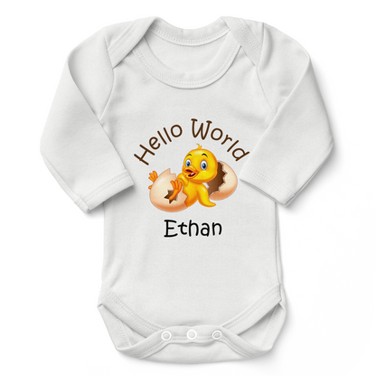 Personalized Organic Long Sleeve Baby Bodysuit - Little Yellow Duck