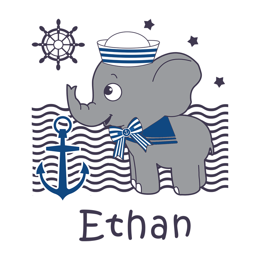 Personalized Organic Baby Bodysuit - Nautical Elephant (Aqua / Short Sleeve)