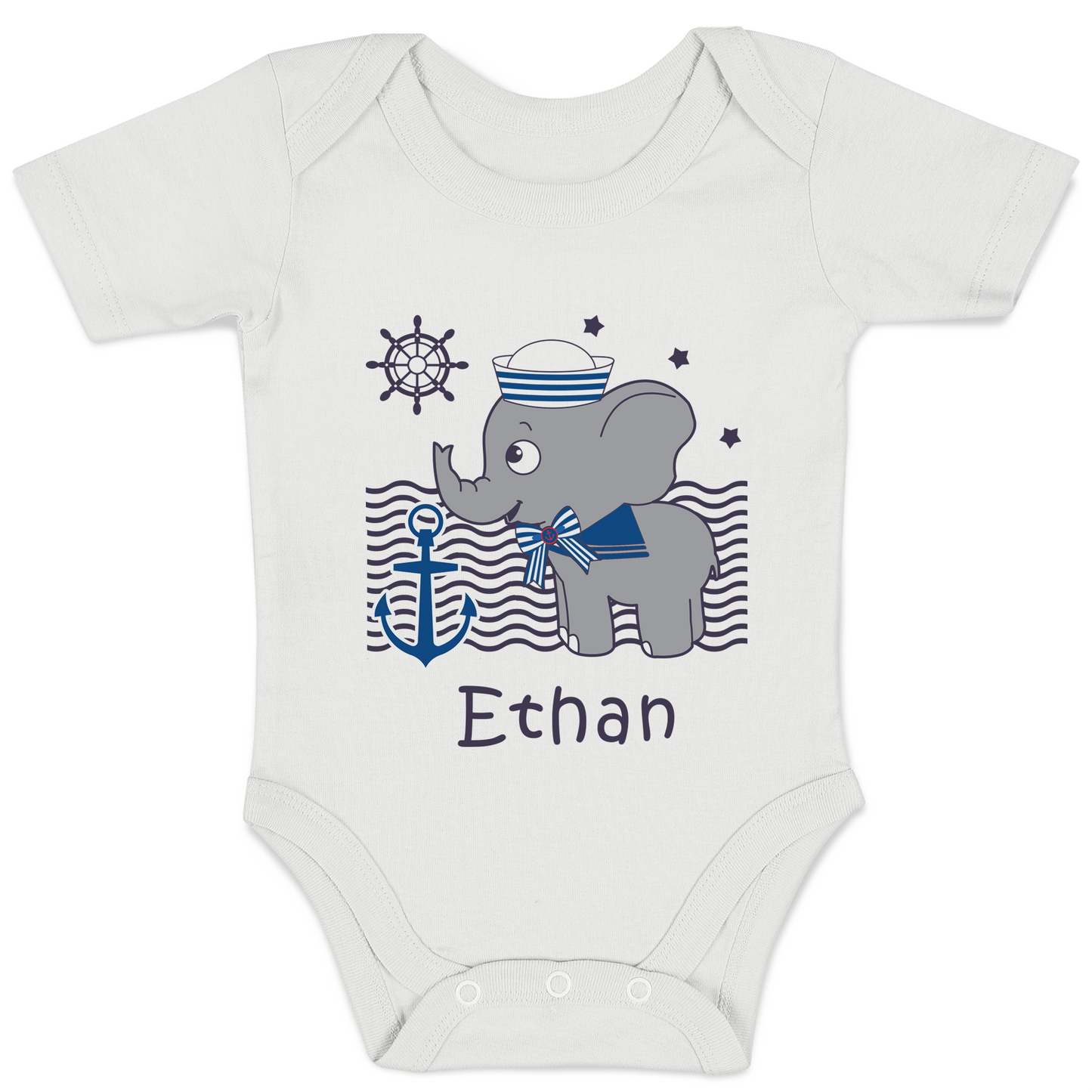 [Personalized] Endanzoo Organic Baby Bodysuit - Nautical Elephant
