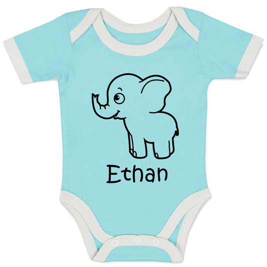 Personalized Organic Baby Bodysuit - Little Elephant (Aqua / Short Sleeve)