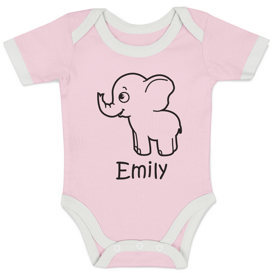Personalized Organic Baby Bodysuit - Little Elephant (Pink / Short Sleeve)