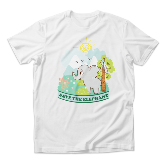 Endanzoo Organic Short Sleeve Kids Tee Shirt - Elephant In A Wonderful World (White)