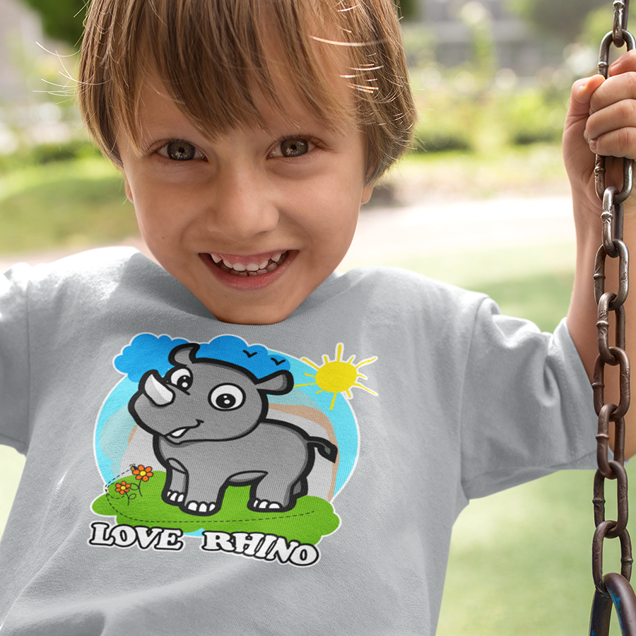 Endanzoo Organic Three-quarter Sleeve Kids Tee Shirt - Rhino In A Wonderful World